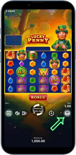 Lucky Penny Hauptmenü mit Einstellungen öffnen